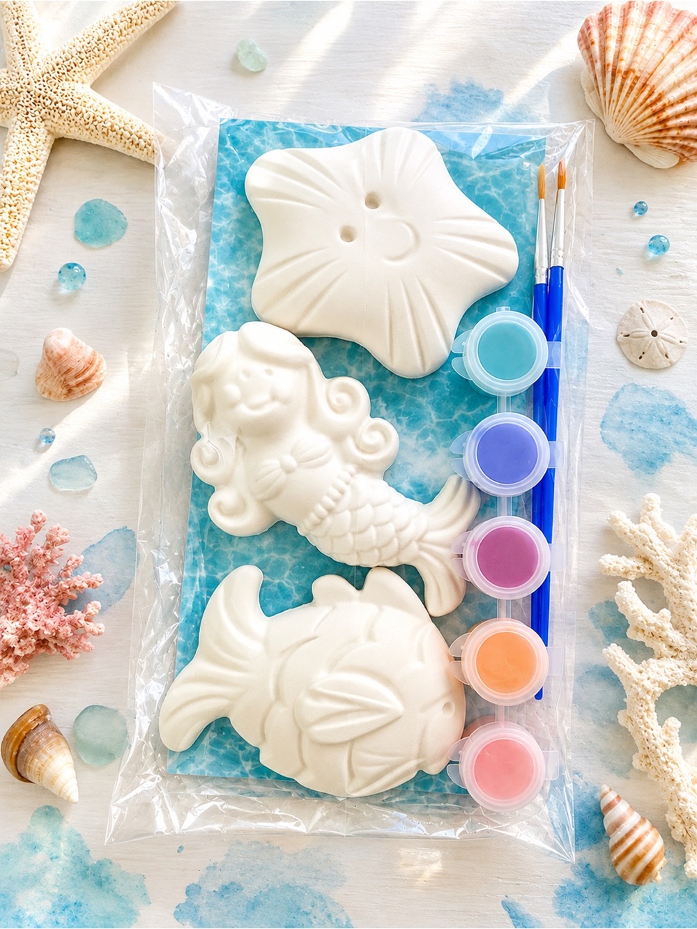 Mermaid Fish  Sea Themed Painting Kit - 3 Piece  Large Figurines Vacation Beach